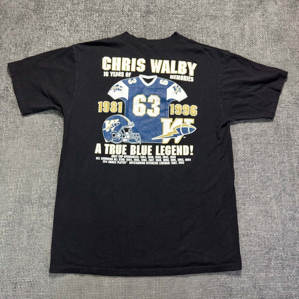 Vintage Winnipeg Blue Bombers Chris Walby T-Shirt Mens L Black 90s CFL Legend